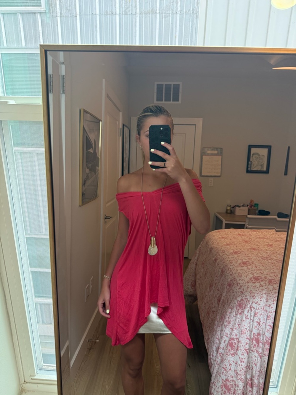 Off-Shoulder Fuchsia Tunic Top